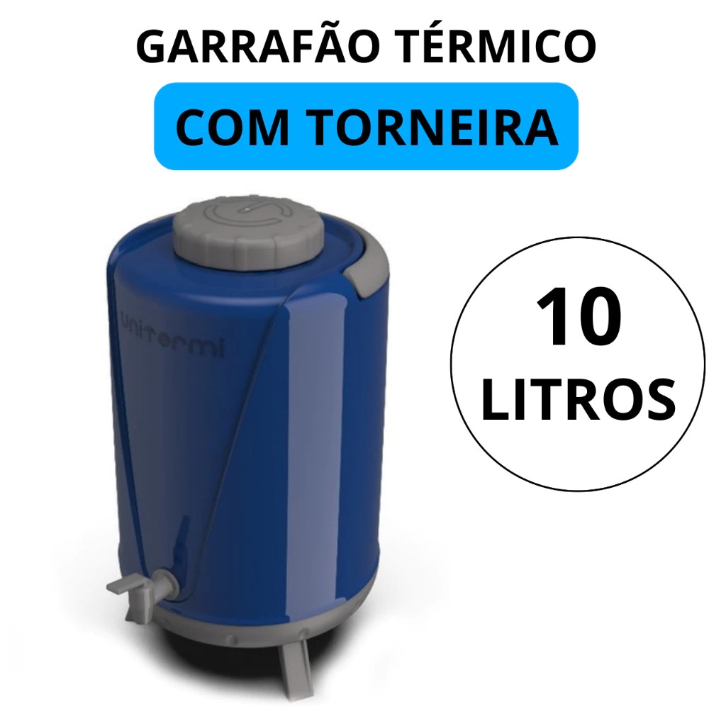 Botijão Térmico Unitermi Arezzo 10 Litros com Torneira e Tripé - Azul 02